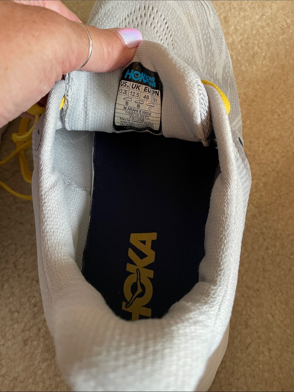 Hoka Men's Light Gray and Yellow Running Shoes - Picture 4 of 6